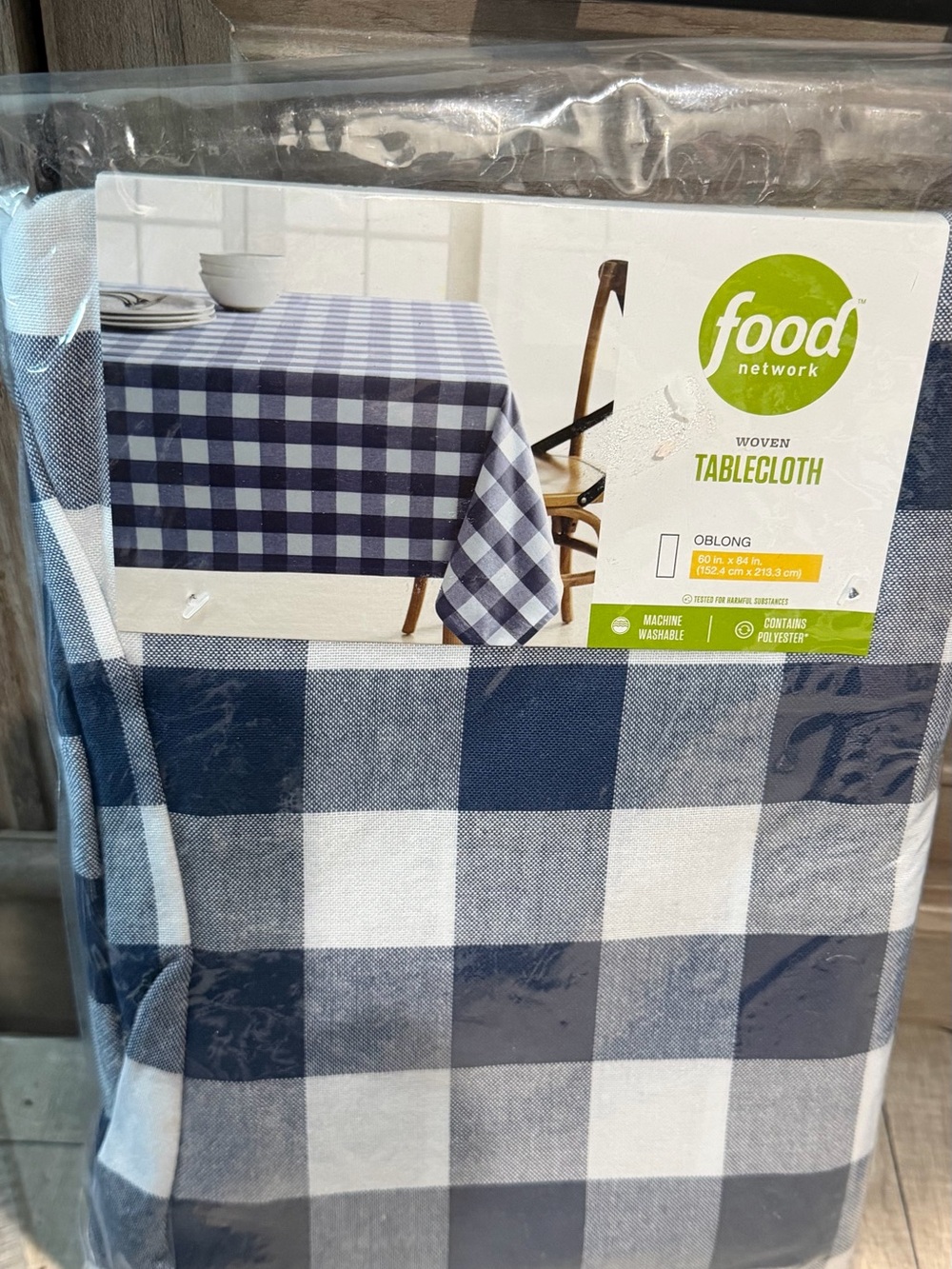 Food Network Navy and White Buffalo Check Woven Tablecloth 60” X 84”